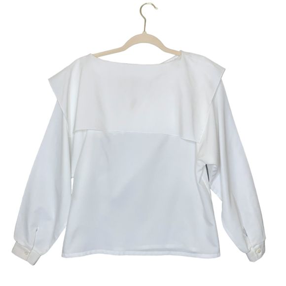 Vintage Floral Embroidered Sailor Collar Long Ballon Sleeve White Blouse 10 - Picture 2 of 9